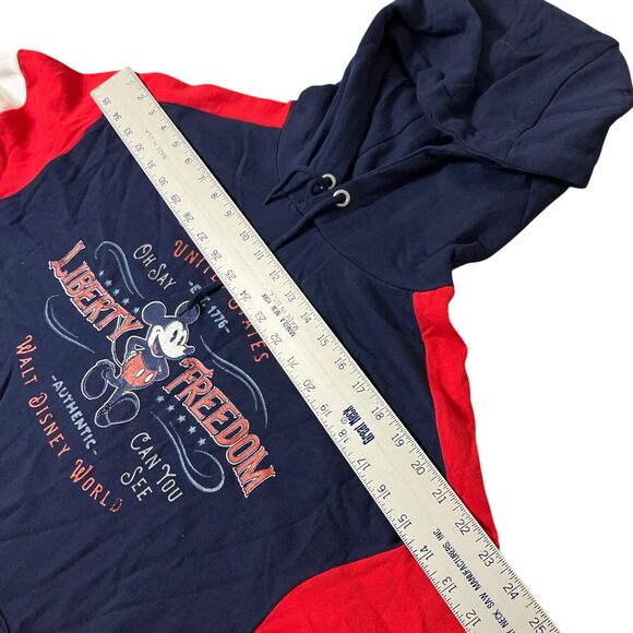 Disney Parks Hoodie Mens M Blue Americana Patriotic Mickey Mouse Disneyland Red - Picture 7 of 12